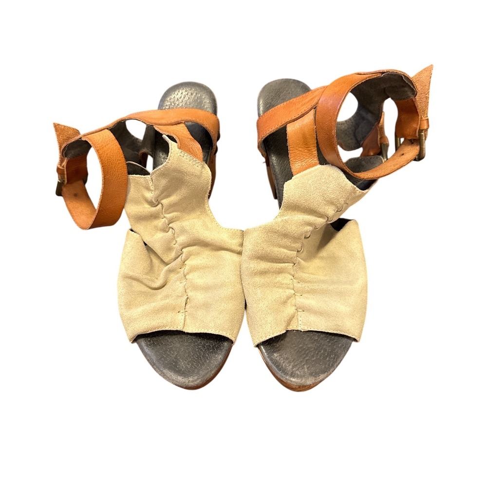 Free People Suede Platform Clogs Womens 37 Green Ruched Leather Buckle Sandals